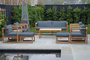 10 pc Venice Teak Deep Seating Set with Coffee Table. Sunbrella Cushions