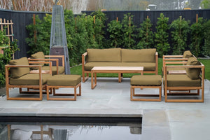 10 pc Venice Teak Deep Seating Set with Coffee Table. Sunbrella Cushions