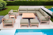 11 pc Venice Teak Outdoor Sectional Set with Square Coffee Table. Sunbrella Cushions