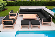 11 pc Venice Teak Outdoor Sectional Set with Square Coffee Table. Sunbrella Cushions