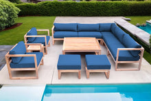 11 pc Venice Teak Outdoor Sectional Set with Square Coffee Table. Sunbrella Cushions