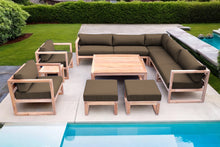 11 pc Venice Teak Outdoor Sectional Set with Square Coffee Table. Sunbrella Cushions