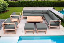 11 pc Venice Teak Outdoor Sectional Set with Square Coffee Table. Sunbrella Cushions