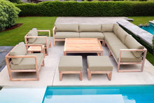 11 pc Venice Teak Outdoor Sectional Set with Square Coffee Table. Sunbrella Cushions
