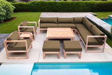 11 pc Venice Teak Outdoor Sectional Set with Square Coffee Table. Sunbrella Cushions