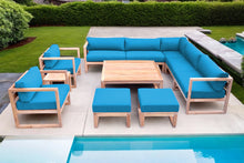 11 pc Venice Teak Outdoor Sectional Set with Square Coffee Table. Sunbrella Cushions