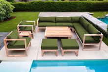 11 pc Venice Teak Outdoor Sectional Set with Square Coffee Table. Sunbrella Cushions