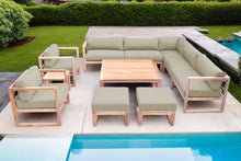 11 pc Venice Teak Outdoor Sectional Set with Square Coffee Table. Sunbrella Cushions