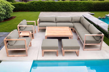11 pc Venice Teak Outdoor Sectional Set with Square Coffee Table. Sunbrella Cushions