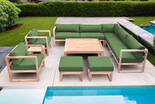 11 pc Venice Teak Outdoor Sectional Set with Square Coffee Table. Sunbrella Cushions