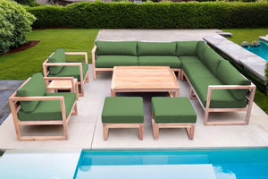 11 pc Venice Teak Outdoor Sectional Set with Square Coffee Table. Sunbrella Cushions