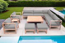 11 pc Venice Teak Outdoor Sectional Set with Square Coffee Table. Sunbrella Cushions