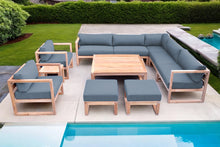 11 pc Venice Teak Outdoor Sectional Set with Square Coffee Table. Sunbrella Cushions