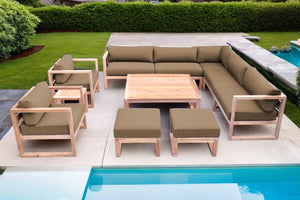 11 pc Venice Teak Outdoor Sectional Set with Square Coffee Table. Sunbrella Cushions