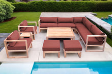 11 pc Venice Teak Outdoor Sectional Set with Square Coffee Table. Sunbrella Cushions