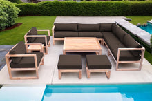 11 pc Venice Teak Outdoor Sectional Set with Square Coffee Table. Sunbrella Cushions