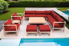 11 pc Venice Teak Outdoor Sectional Set with Square Coffee Table. Sunbrella Cushions