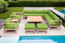 11 pc Venice Teak Outdoor Sectional Set with Square Coffee Table. Sunbrella Cushions