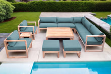 11 pc Venice Teak Outdoor Sectional Set with Square Coffee Table. Sunbrella Cushions