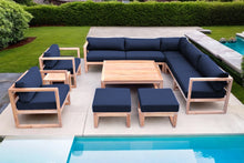 11 pc Venice Teak Outdoor Sectional Set with Square Coffee Table. Sunbrella Cushions