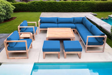 11 pc Venice Teak Outdoor Sectional Set with Square Coffee Table. Sunbrella Cushions