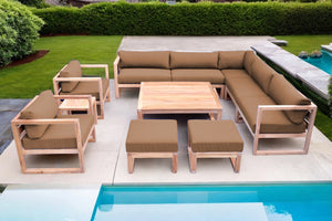 11 pc Venice Teak Outdoor Sectional Set with Square Coffee Table. Sunbrella Cushions