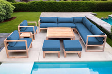 11 pc Venice Teak Outdoor Sectional Set with Square Coffee Table. Sunbrella Cushions