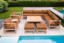 11 pc Venice Teak Outdoor Sectional Set with Square Coffee Table. Sunbrella Cushions