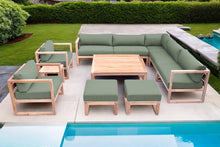 11 pc Venice Teak Outdoor Sectional Set with Square Coffee Table. Sunbrella Cushions