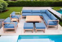 11 pc Venice Teak Outdoor Sectional Set with Square Coffee Table. Sunbrella Cushions