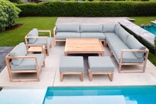 11 pc Venice Teak Outdoor Sectional Set with Square Coffee Table. Sunbrella Cushions