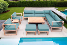 11 pc Venice Teak Outdoor Sectional Set with Square Coffee Table. Sunbrella Cushions
