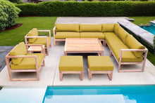 11 pc Venice Teak Outdoor Sectional Set with Square Coffee Table. Sunbrella Cushions