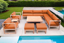 11 pc Venice Teak Outdoor Sectional Set with Square Coffee Table. Sunbrella Cushions