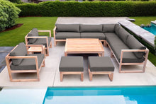 11 pc Venice Teak Outdoor Sectional Set with Square Coffee Table. Sunbrella Cushions