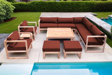 11 pc Venice Teak Outdoor Sectional Set with Square Coffee Table. Sunbrella Cushions