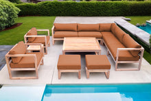 11 pc Venice Teak Outdoor Sectional Set with Square Coffee Table. Sunbrella Cushions