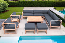 11 pc Venice Teak Outdoor Sectional Set with Square Coffee Table. Sunbrella Cushions