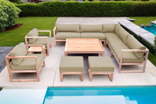 11 pc Venice Teak Outdoor Sectional Set with Square Coffee Table. Sunbrella Cushions