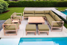 11 pc Venice Teak Outdoor Sectional Set with Square Coffee Table. Sunbrella Cushions