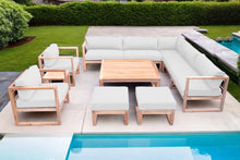 11 pc Venice Teak Outdoor Sectional Set with Square Coffee Table. Sunbrella Cushions
