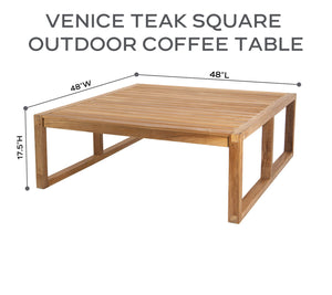 6 pc Venice Teak Deep Seating Armless with Square Coffee Table. Sunbrella Cushion.