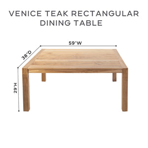 7 pc Venice Teak Dining Set with 59" Rectangular Dining Table