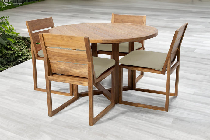 5 pc Venice Teak Armless Dining Set with 48