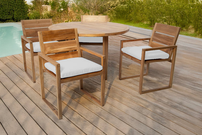 5 pc Venice Teak Arm Dining Set with 48