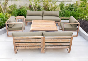 6 pc Venice Teak Deep Seating Armless Sofa with Square Coffee Table. Sunbrella Cushion.