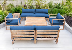 6 pc Venice Teak Deep Seating Armless Sofa with Square Coffee Table. Sunbrella Cushion.