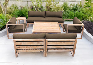 6 pc Venice Teak Deep Seating Armless Sofa with Square Coffee Table. Sunbrella Cushion.