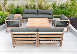 6 pc Venice Teak Deep Seating Armless Sofa with Square Coffee Table. Sunbrella Cushion.
