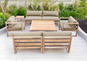 6 pc Venice Teak Deep Seating Armless Sofa with Square Coffee Table. Sunbrella Cushion.